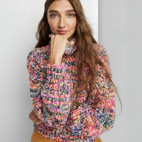 Wild fable multicolor space dye cropped oversized turtleneck pullover sweater - Picture 2 of 15